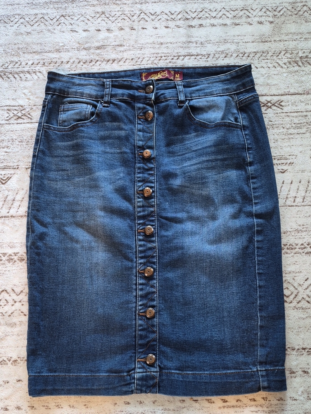 one 5 one Dark Blue Button-Front Denim Pencil Skirt